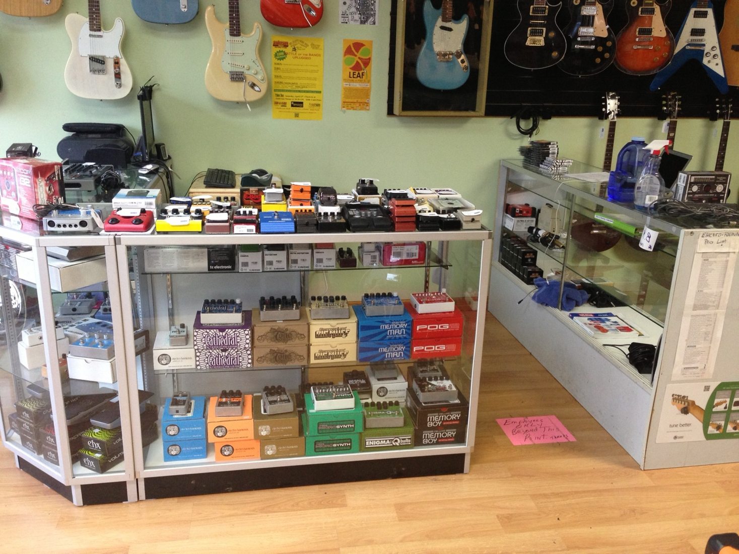 Effects pedals in The Guitar Trader showroom
